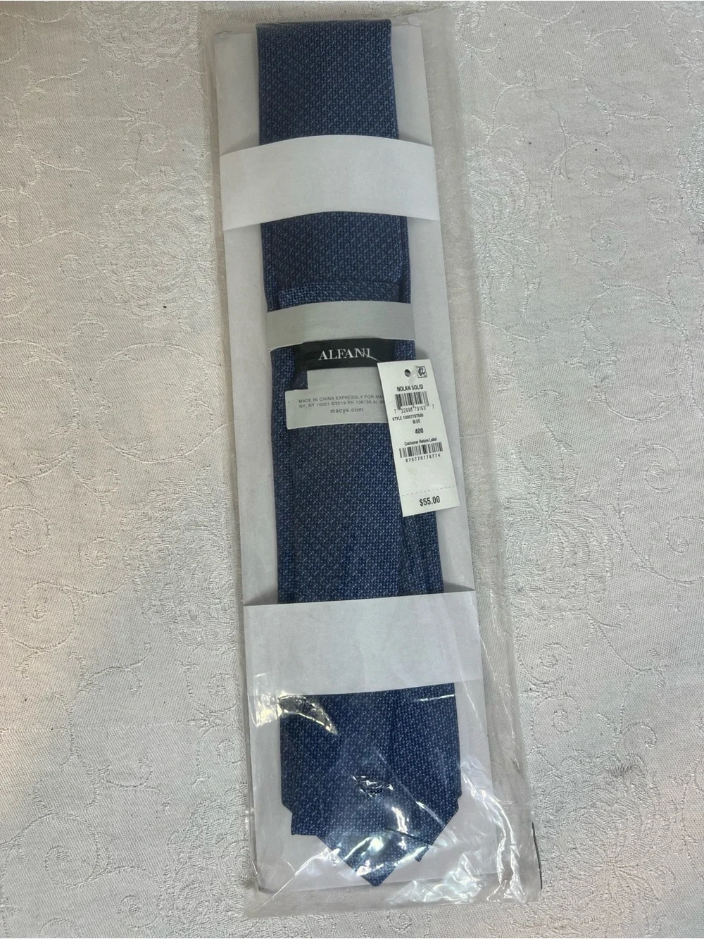 Alfani Men’s Tie Solid Nolan 400 Blue & White New With Tags